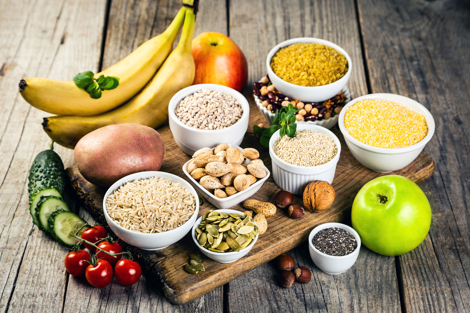 smorgasbord of grains nuts and fruit